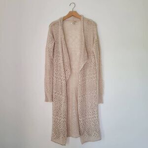 Billabong Women's Cream Open Knit Long Cardigan Sweater Duster S Cotton Blend